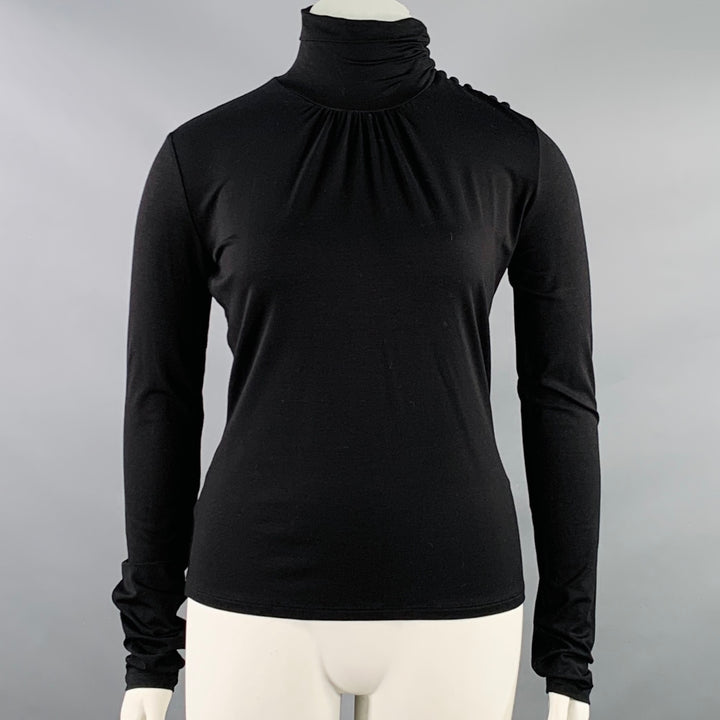 MAX MARA Size L Black Viscose Blend Mock Neck Pullover