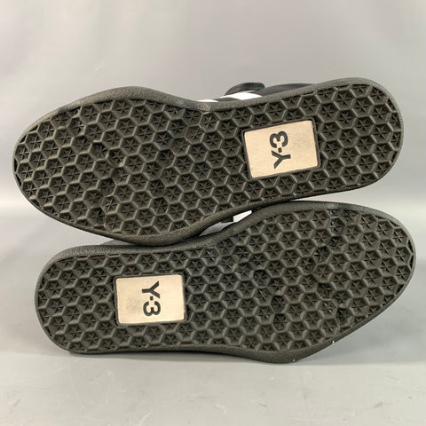 Y-3 Size 9.5 Black White Leather Lace Up Sneakers