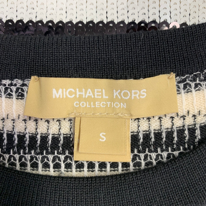 MICHAEL KORS COLLECTION Size S Black White Merino Wool Sequined Stripe T-Shirt