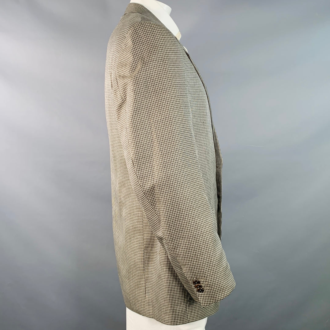CORNELIANI Size 46 Regular Black White Grid Silk Virgin Wool Notch Lapel Sport Coat