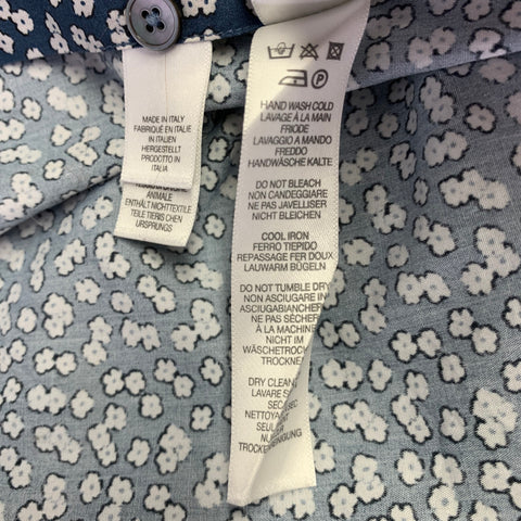 PAUL SMITH Size L Blue White Floral Cotton Spread Collar Long Sleeve Shirt