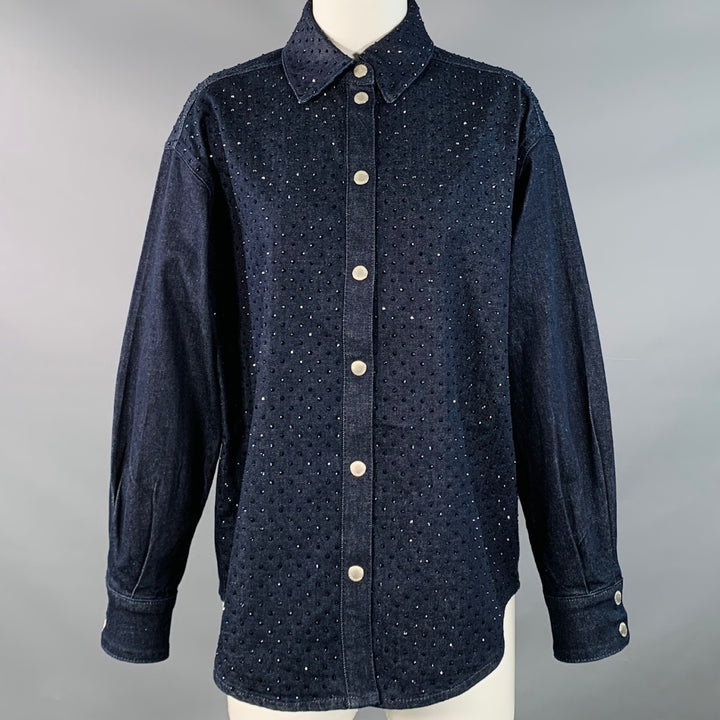 TWINSET ACTITUDE Size XS Indigo Blue Denim Rhinestones Snaps Shirt