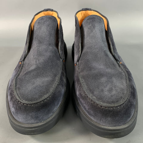 SANTONI Size 9.5 Navy Solid Suede Chukka Loafers