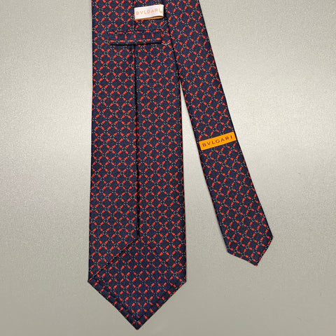 BVLGARI Navy Red Abstract Silk Tie