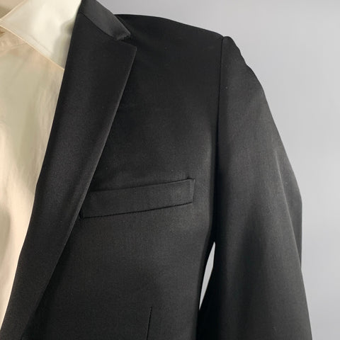 SANDRO Chest Size 42 Black Solid Wool Polyestar Cashmere Notch Lapel 34 Tuxedo