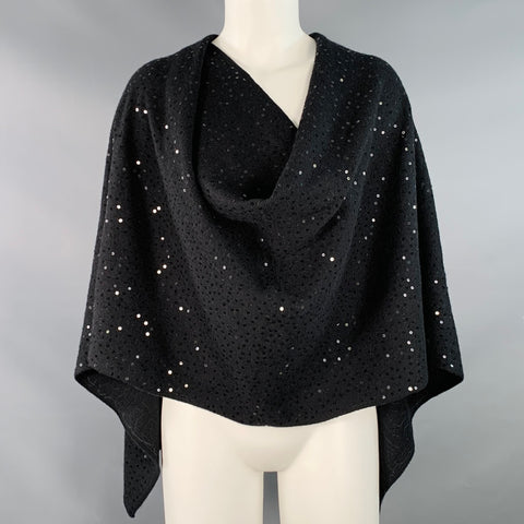 NEIMAN MARCUS Black Sequin Knit Cashmere Scarf Shawl