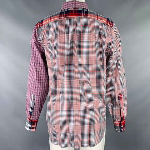 BLACK FLEECE Size M Red White Blue Plaid Cotton Button Down Long Sleeve Shirt