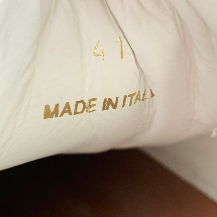 ALAIA Size 8 White Tan Laser Cut Leather Lace-Up Low Top Sneakers