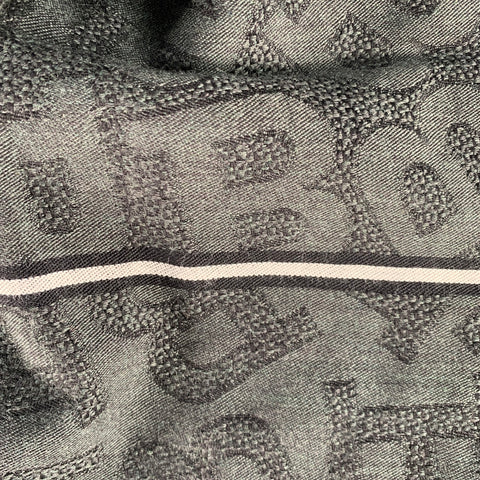 BALLY Grey Black Monogram Logo Wool Silk Fringe Scarf