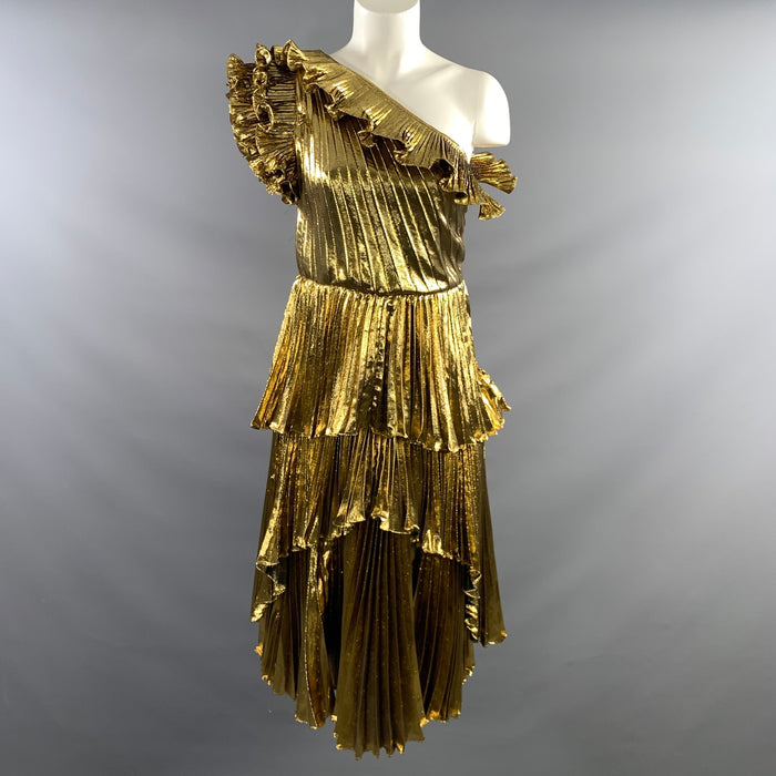 ALTUZARRA FW2019 Size 6 Gold Metallic One Shoulder Dress
