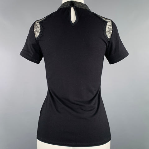 KAREN MILLEN Size S Black Viscose Blend Lace Polo Dress Top