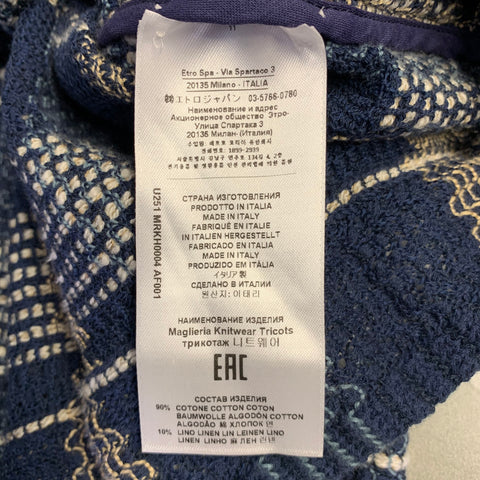 ETRO Size 38 Navy Beige Woven Cotton Linen Shirt Jacket Jacket