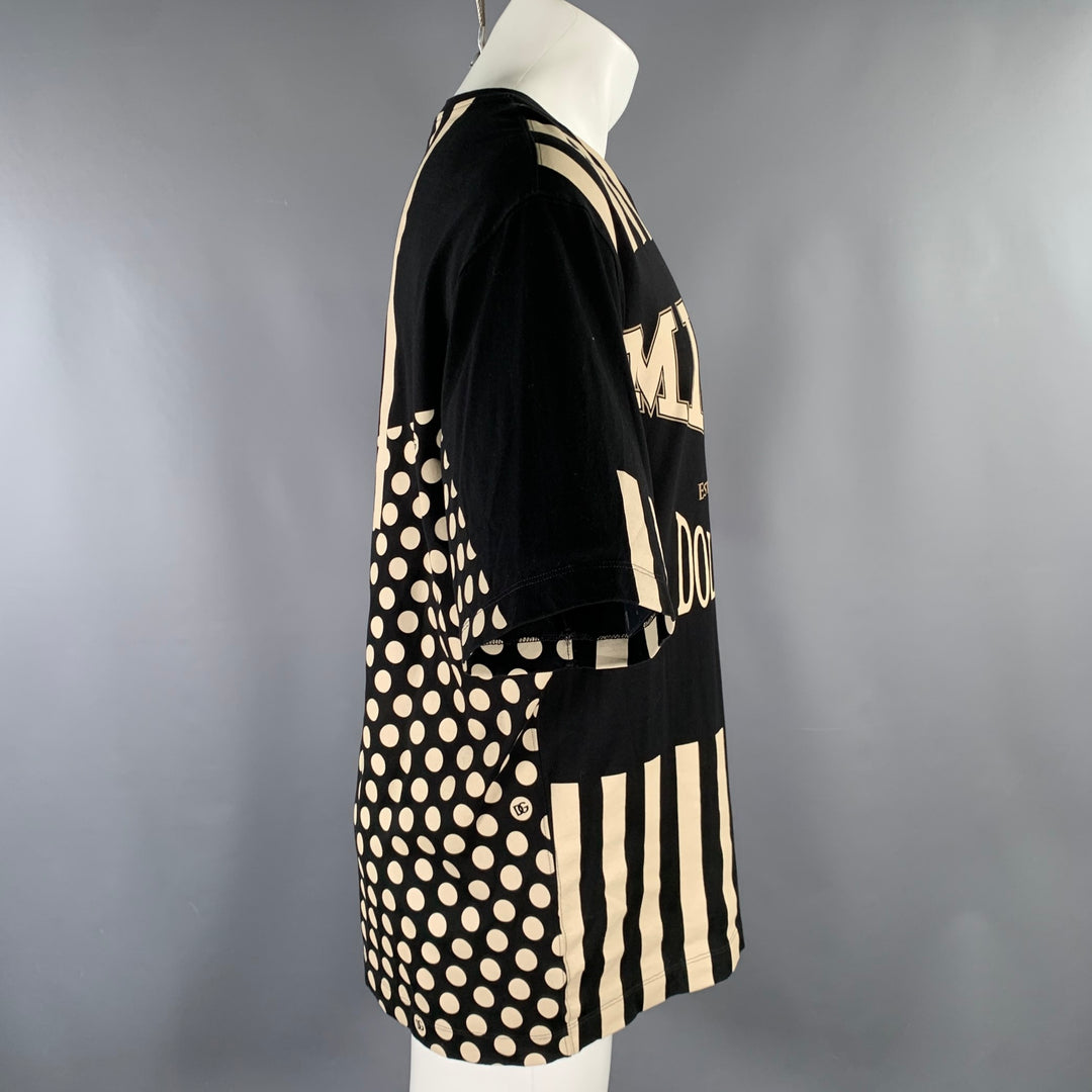 DOLCE & GABBANA Size 38 Black White Polka Dot Stripes Cotton Short Sleeve Shirt