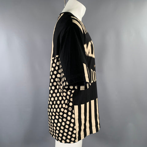 DOLCE & GABBANA Size 38 Black White Polka Dot Stripes Cotton Short Sleeve Shirt