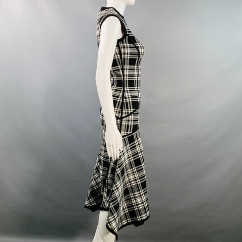 MICHAEL KORS COLLECTION Size XS Black White Viscose Blend Plaid Mermaid Dress