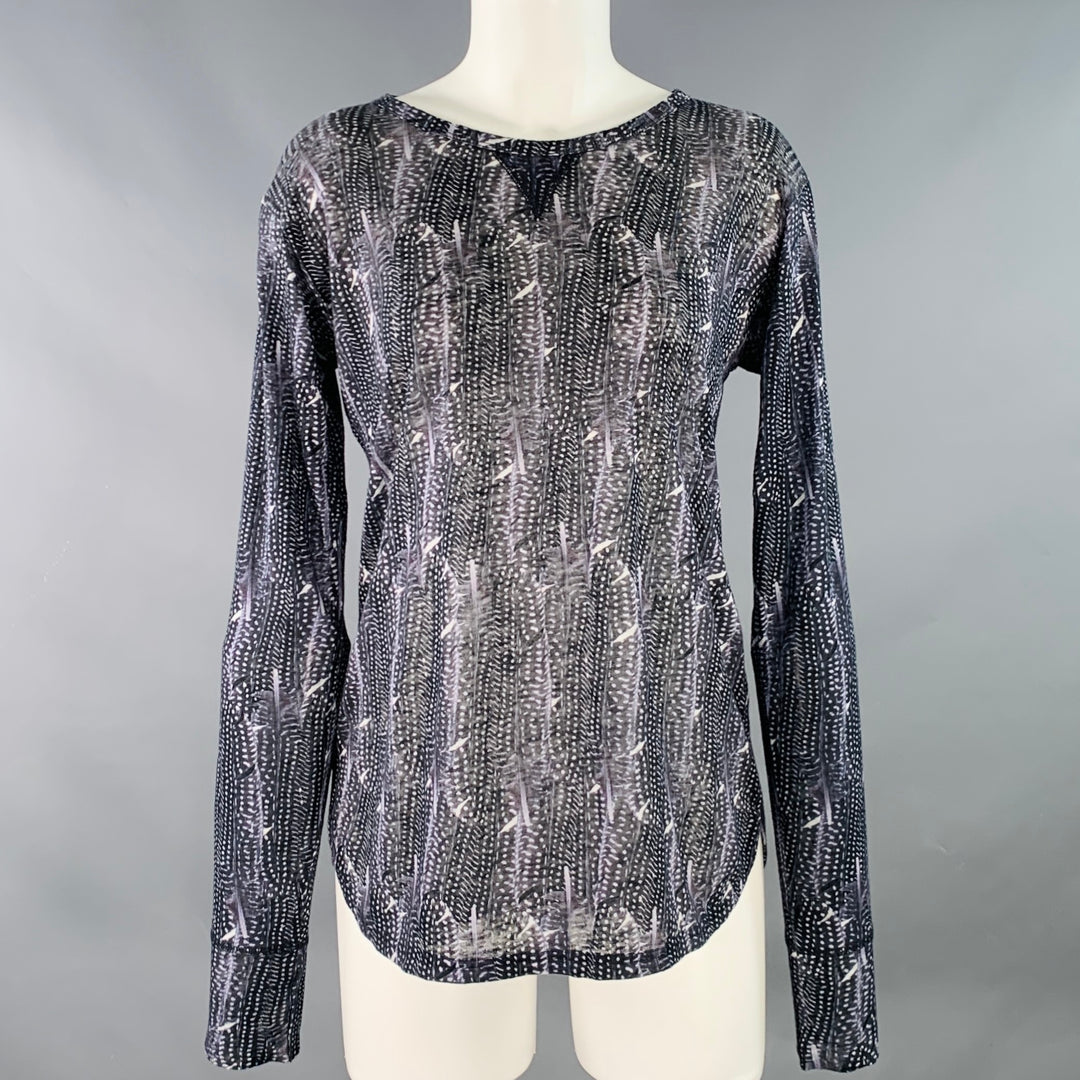 ISABEL MARANT Size M Black Purple Feathers Scoop Neck Casual Top