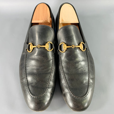 GUCCI Size 9.5 Black Gold Horsebit Leather Loafers