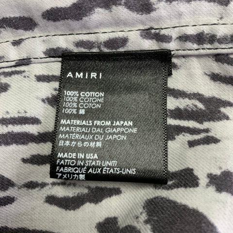 AMIRI Size L Grey Black Animal Print Cotton Button Up Long Sleeve Shirt