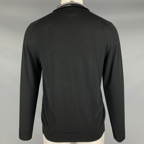 PAUL SMITH Talla M Jersey de punto de lana merino con media cremallera en negro