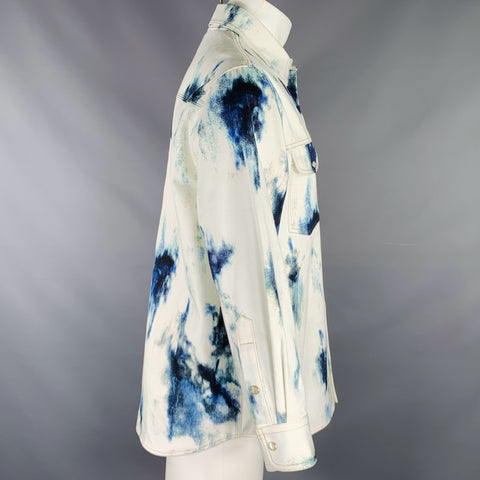 ALEXANDER MCQUEEN 2022 Size 40 White Blue Tie Dye Cotton Long Sleeve Shirt