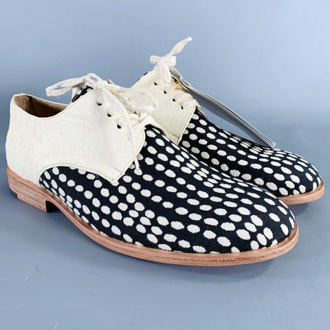 ESQUIVEL Size 10.5 Beige Black Canvas Dots Leather Lace Up Shoes