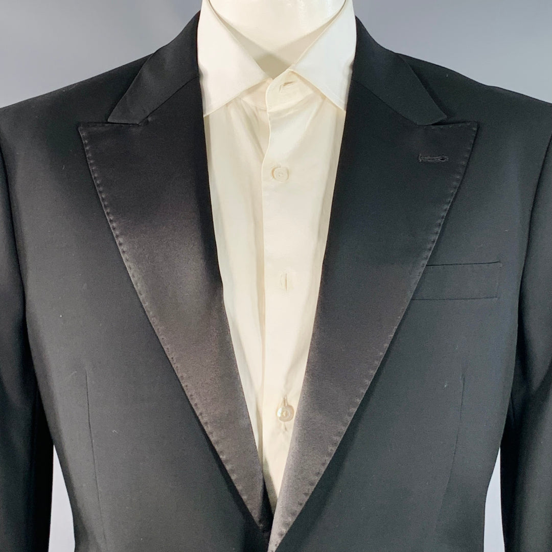NOAK Size 42 Long Black Polyester Blend Peak Lapel Tuxedo Jacket
