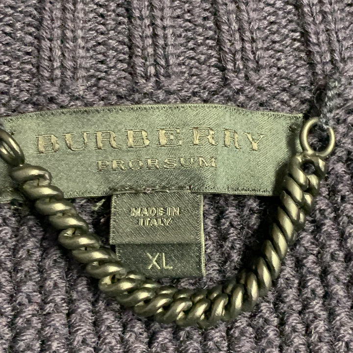 BURBERRY PRORSUM Size XL Navy Knit Virgin Wool Scoop Neck Sweater
