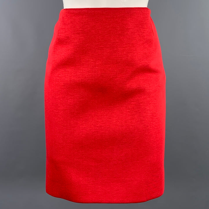AKRIS Size 4 Red Viscose Two Tone Pencil Mini Skirt