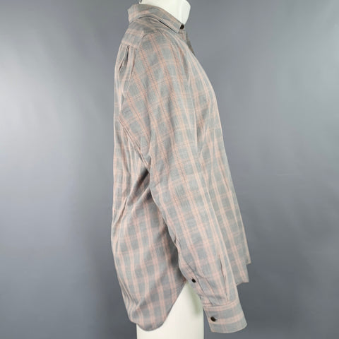 DRIES VAN NOTEN Size 40 Grey Burgundy Glenplaid Long Sleeve Shirt