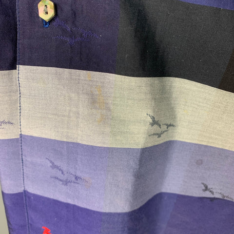 ROBERT GRAHAM Size L Blue Black Grey Stripe Cotton Short Sleeve Shirt