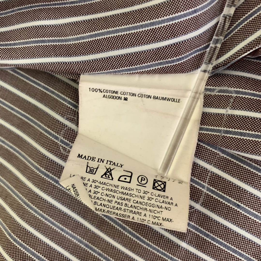 DSQUARED2 Size M Brown Blue Stripe Cotton Pointed Collar Long Sleeve Shirt