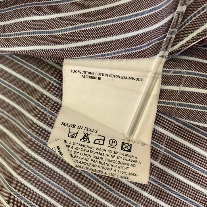 DSQUARED2 Size M Brown Blue Stripe Cotton Pointed Collar Long Sleeve Shirt