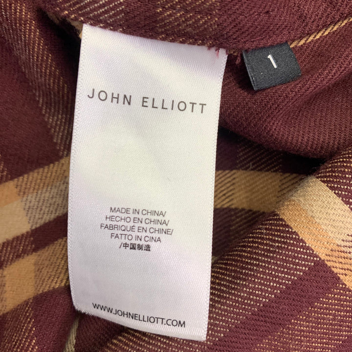 JOHN ELLIOTT Size S Burgundy Yellow Plaid Cotton One Pocket Long Sleeve Shirt