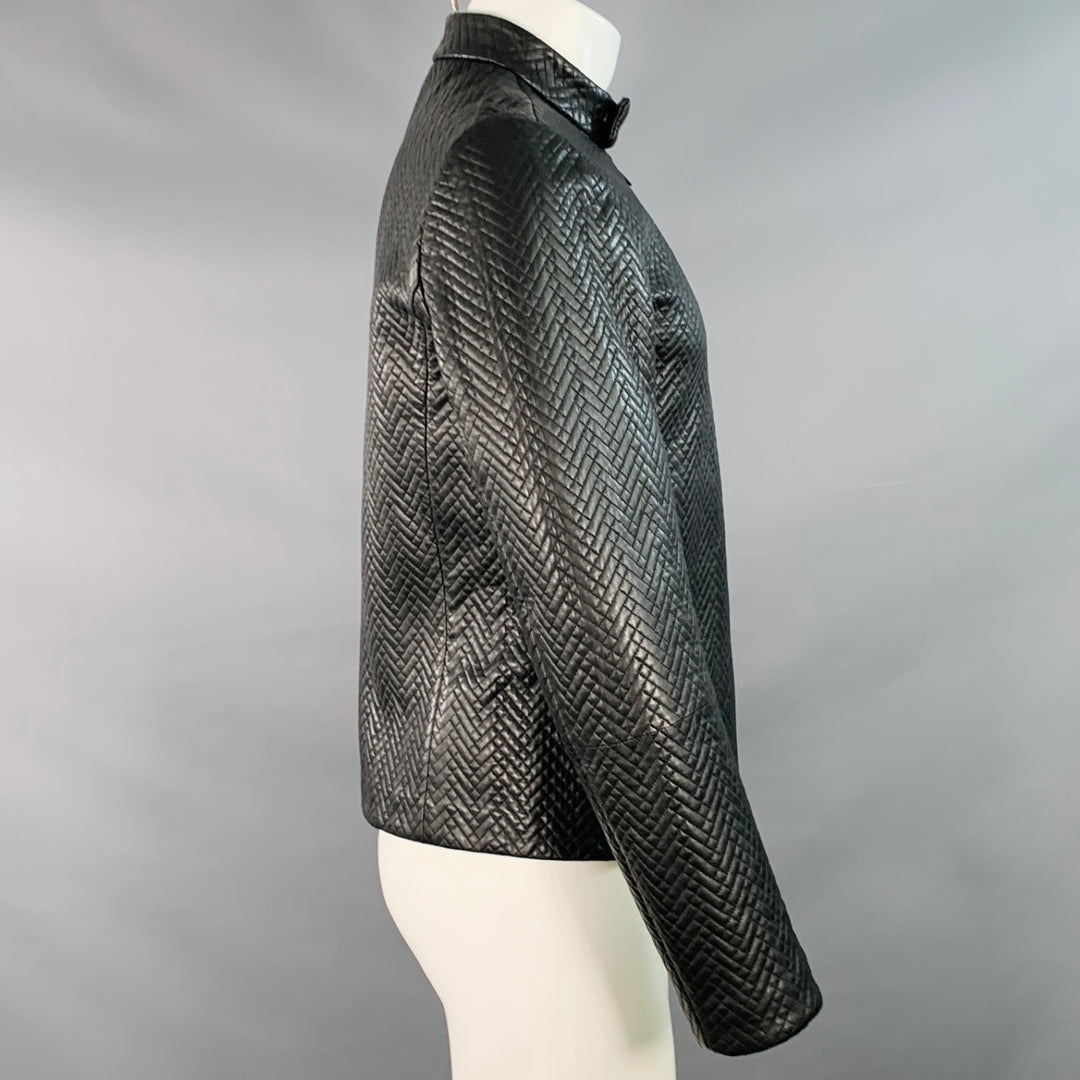 EMPORIO ARMANI Size 38 Black Quilted Leather Zip Up Jacket