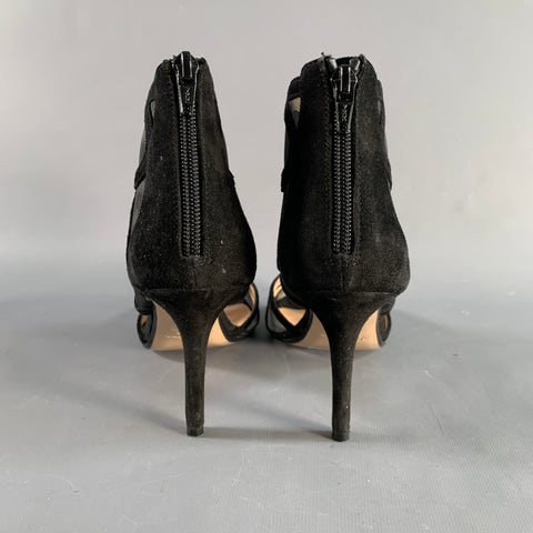 CHARLES KAMMER Size 6 Black Mesh Suede Peep Toe Boots