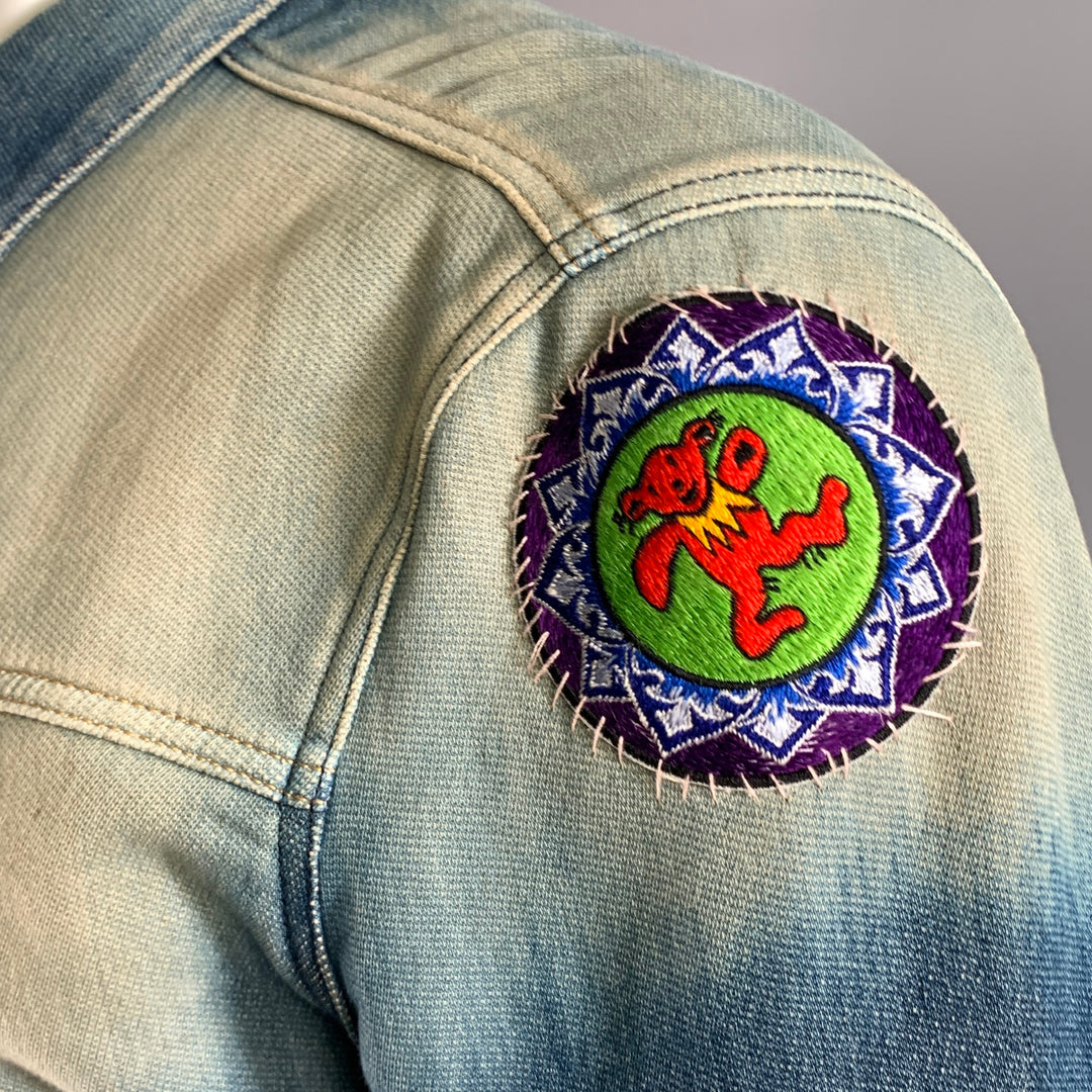 DIESEL Size L Blue Indigo Acid Wash Cotton Blend Trucker Jacket