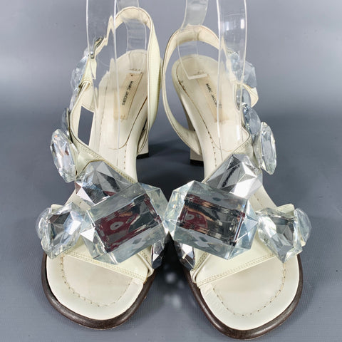 MARC JACOBS Size 6.5 White Silver Leather Strappy Sandals