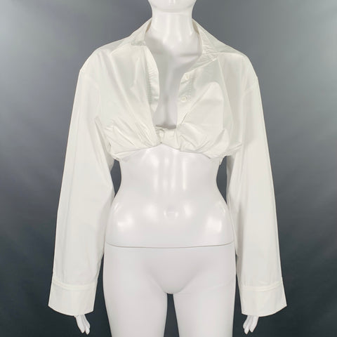 JACQUEMUS Size S Bahia Courte White Cotton Blend Cropped Casual Top