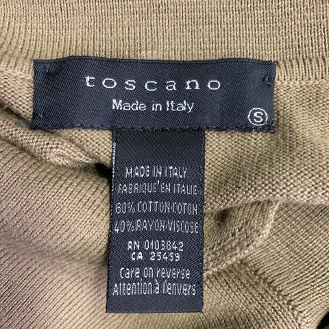 TOSCANO Size S Khaki Cotton Blend Long Sleeve Polo Pullover