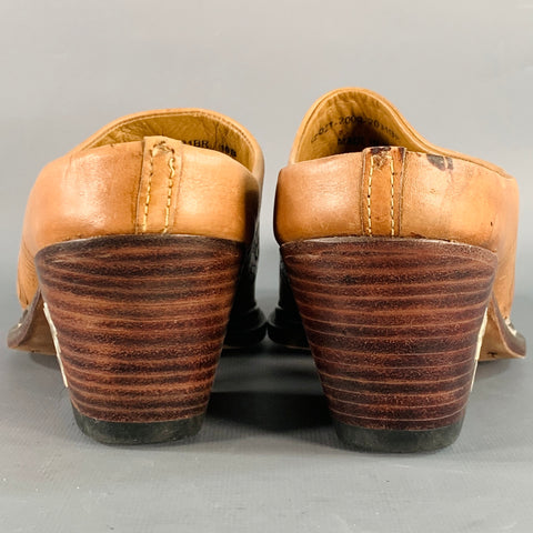 STETSON Size 10 Camel Embossed Leather Western Mules Pumps