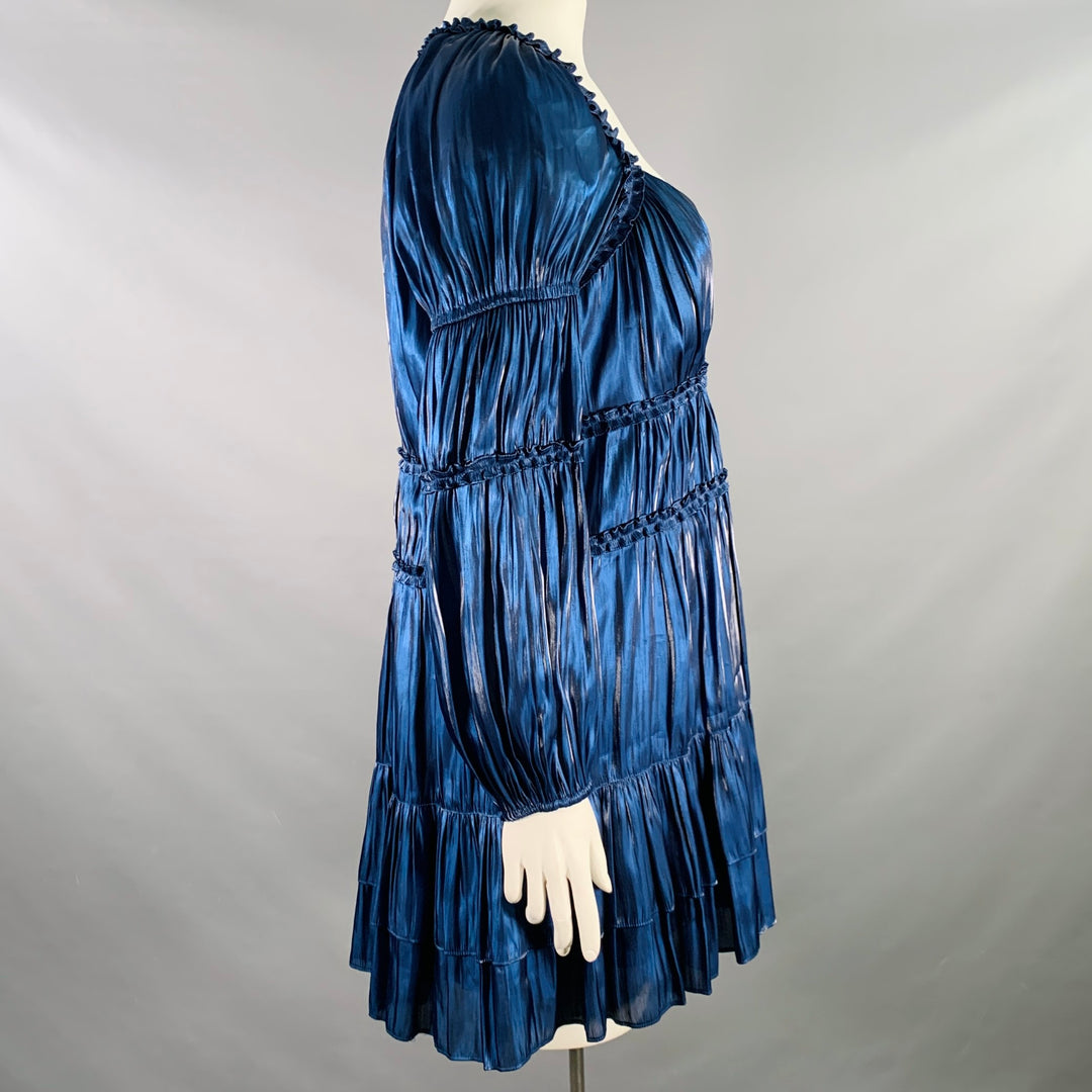 CINQ a' SEPT Size 14 Tammy Navy Polyester Ruffled Long Bishop Sleeve C Sui Generis Designer Consignment CINQ a' SEPT Size 14 Tammy Navy Polyester Ruffled Long Bishop Sleeve C Sui Generis Designer Consignment