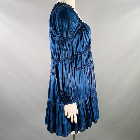 CINQ a' SEPT Size 14 Tammy Navy Polyester Ruffled Long Bishop Sleeve Cocktail Dress
