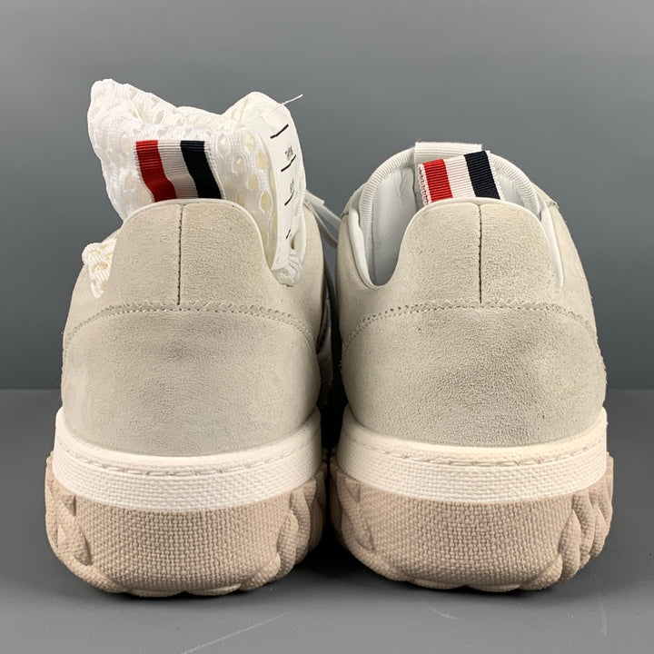 THOM BROWNE Size 11 Off White Solid Suede Lace Up Sneakers