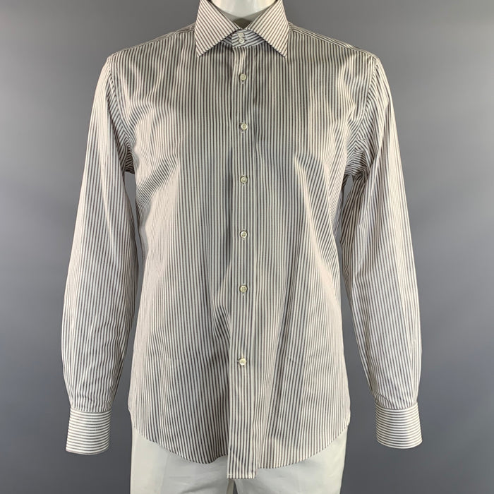 SALVATORE FERRAGAMO Size XL White Black Stripe Cotton Long Sleeve Shirt
