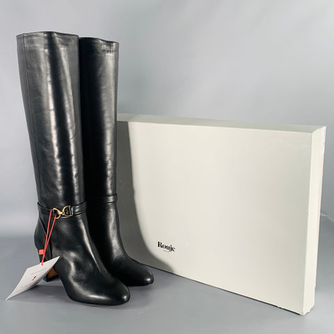 ROUJE Size 7 Black Leather Pull On Boots