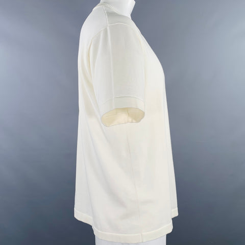 LOUIS VUITTON Size L Beige Knit Cotton Crew Neck T-shirt
