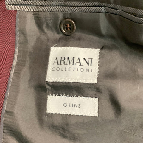 ARMANI COLLEZIONI Size 42 Burgundy Herringbone Wool Sport Coat