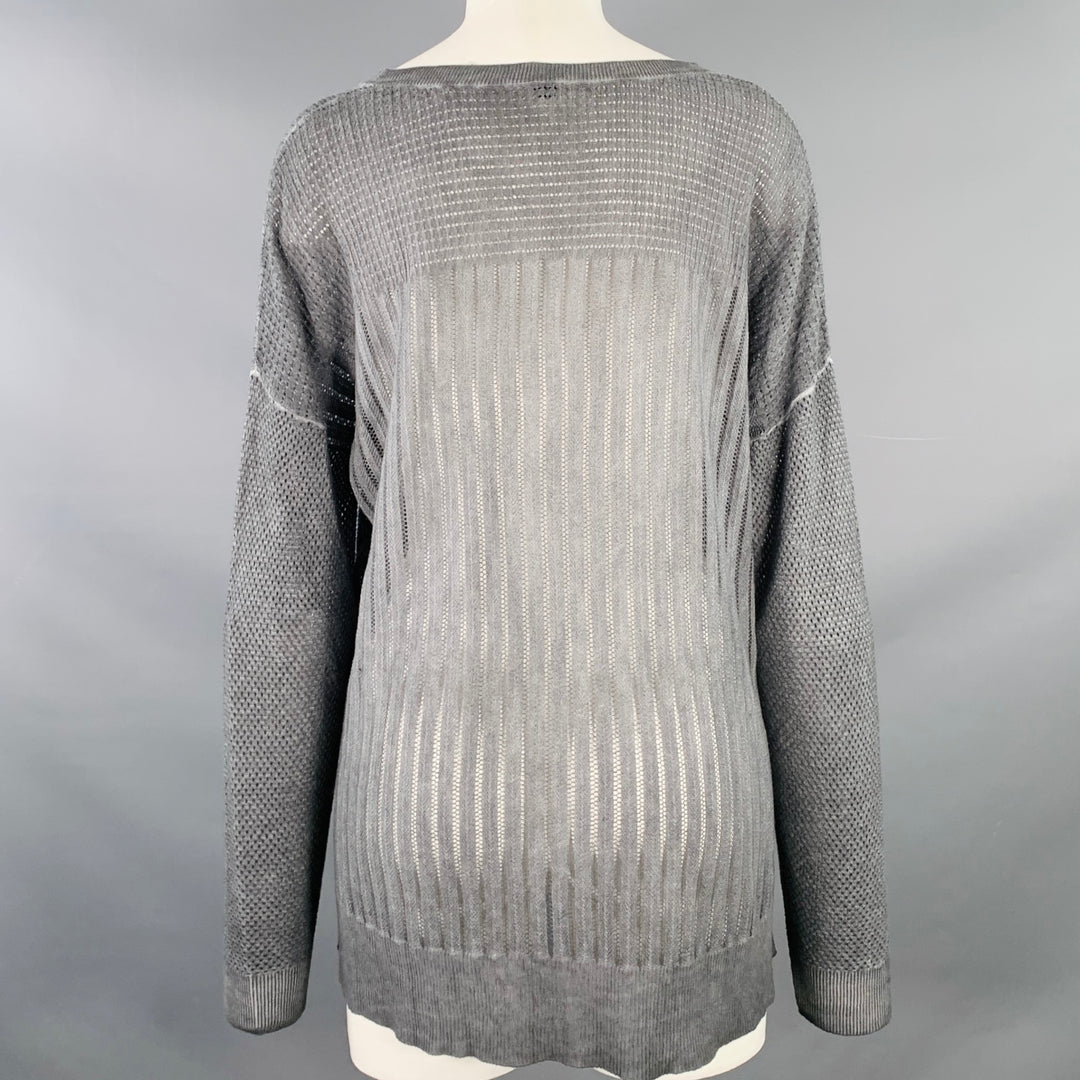 MARGARET OLEARY Size M Grey Cotton Waffle Knit Long Sleeve Casual Top