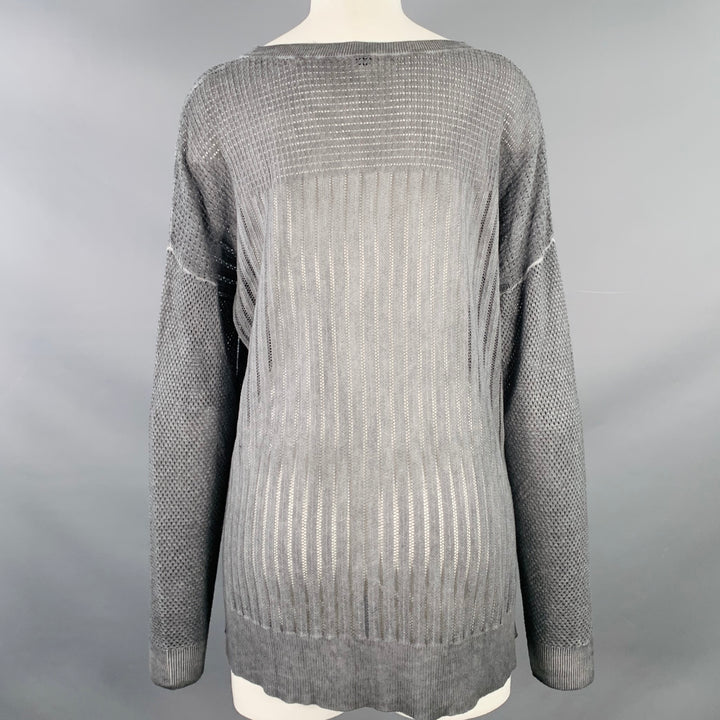 MARGARET OLEARY Size M Grey Cotton Waffle Knit Long Sleeve Casual Top