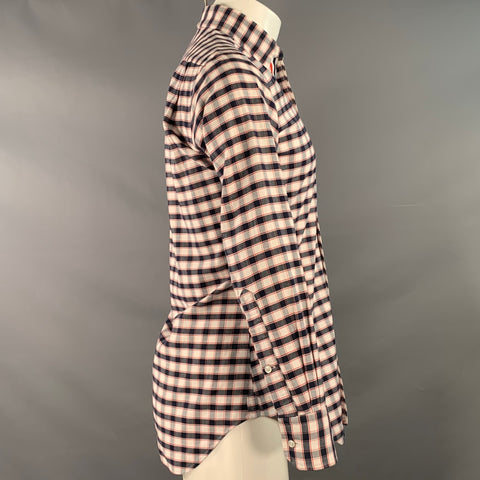 THOM BROWNE Size S White Black Red Oxford Checkered Cotton Long Sleeve Shirt